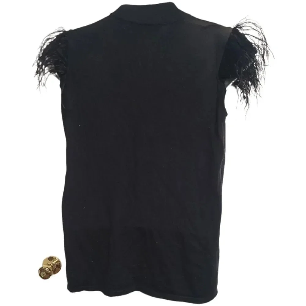 Ashley Stewart plus size feather cap sleeve shirt top blous black 18 20 - Picture 3 of 3